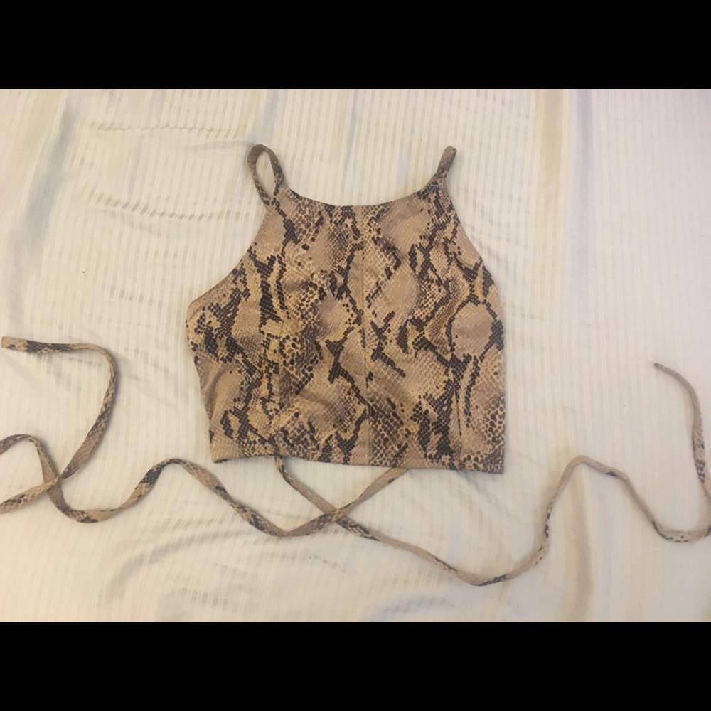 Suede Snake pattern Backless Crop Top Small